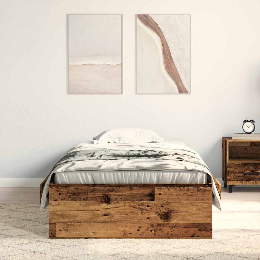 Bettrahmen mit Schubladen Altholz 90 x 190 cm Holzwerkstoff