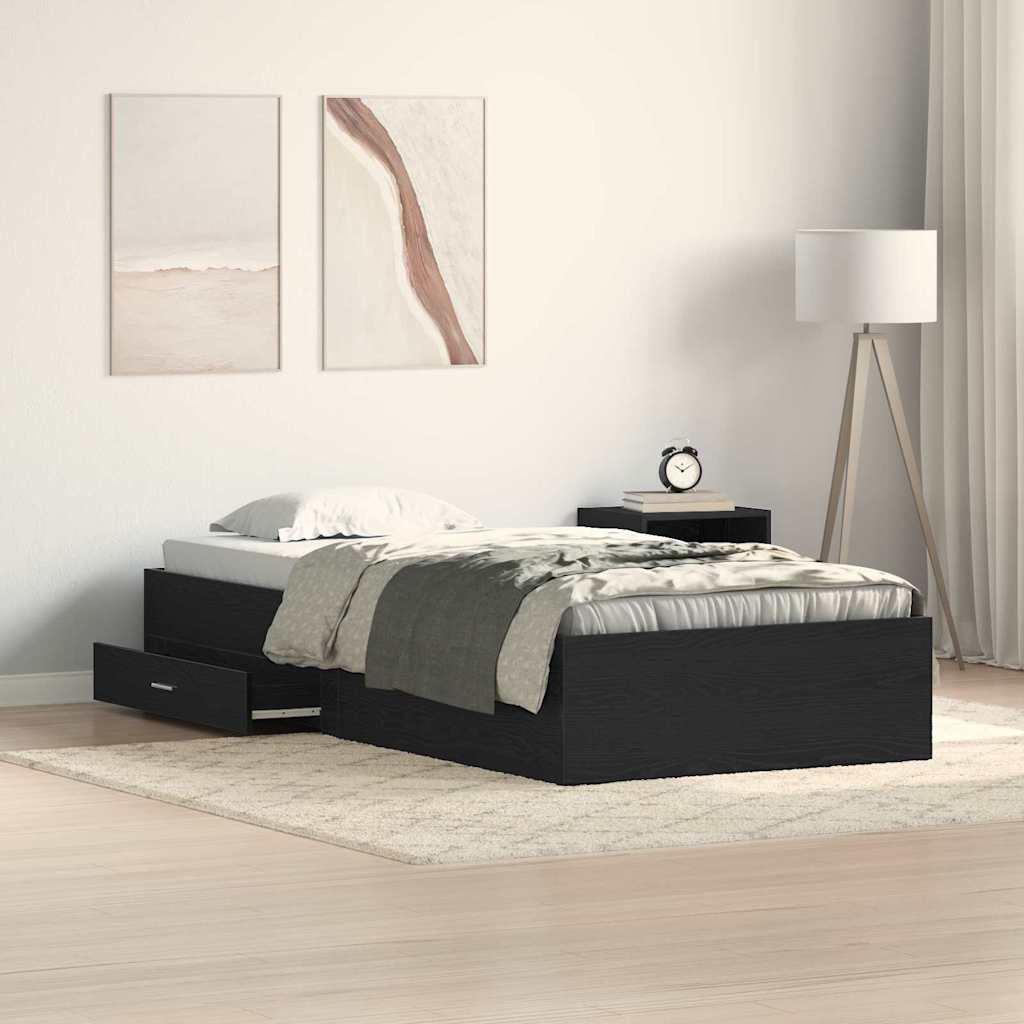 Bettrahmen Schwarz Eichen-Optik 90 x 190 cm Holzwerkstoff