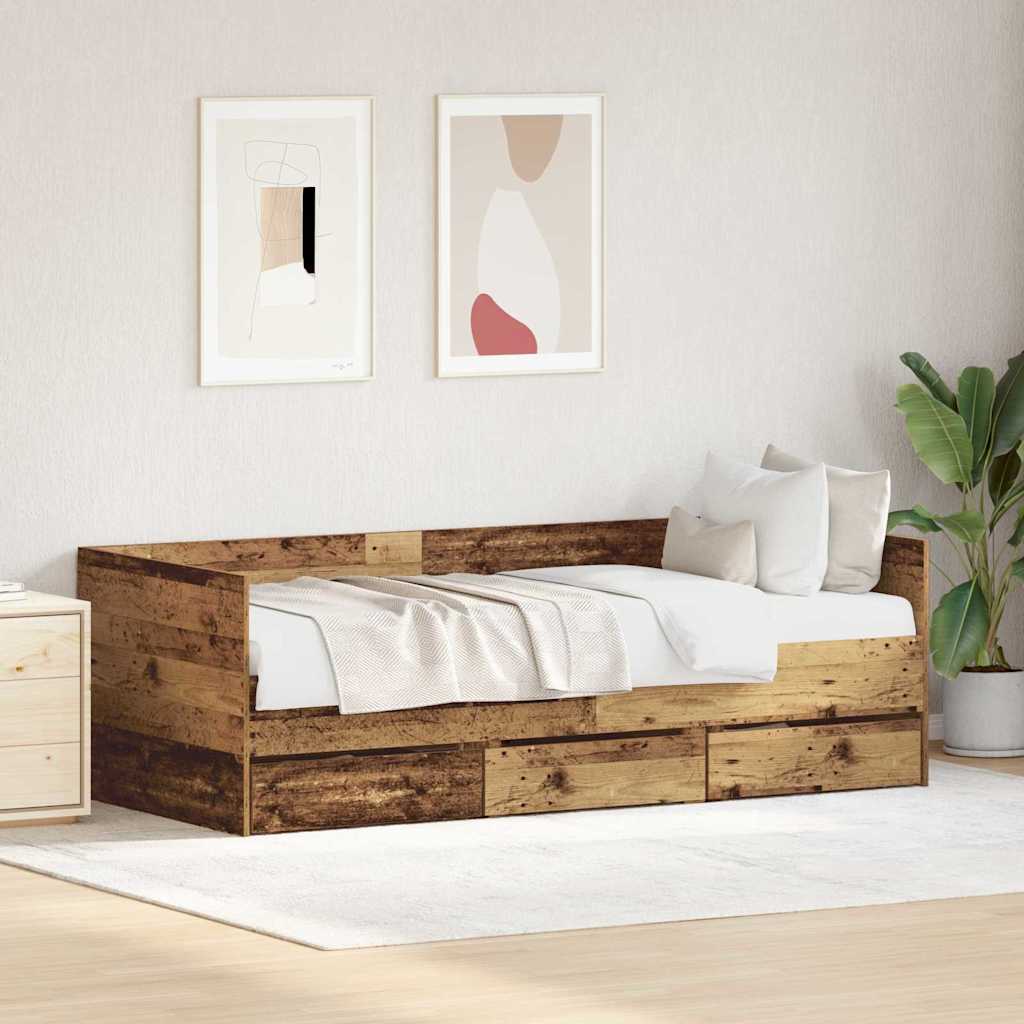 Tagesbett mit Schubladen Altholz 90 x 190 cm Holzwerkstoff