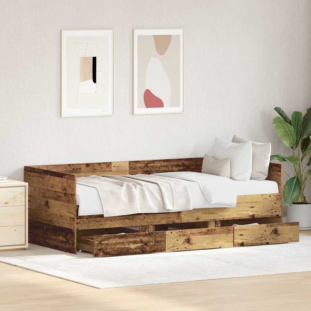 Tagesbett mit Schubladen Altholz 90 x 190 cm Holzwerkstoff