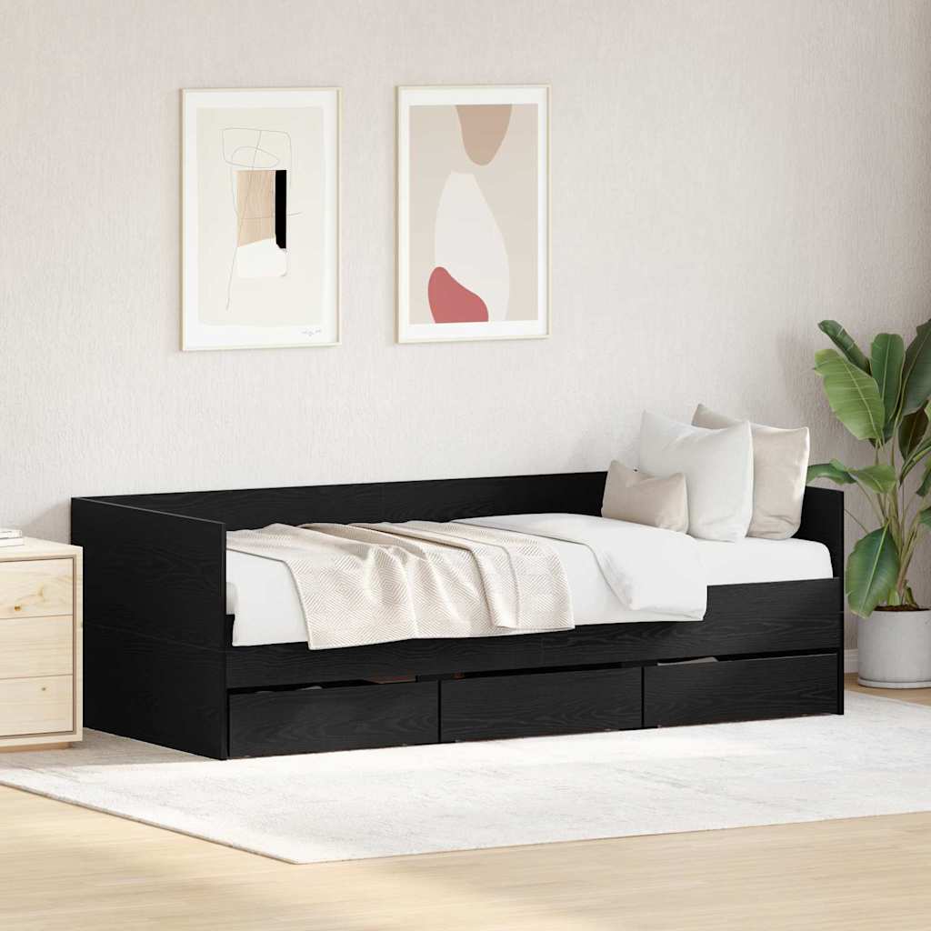 Tagesbett Schwarz Eichen-Optik 90 x 190 cm Holzwerkstoff