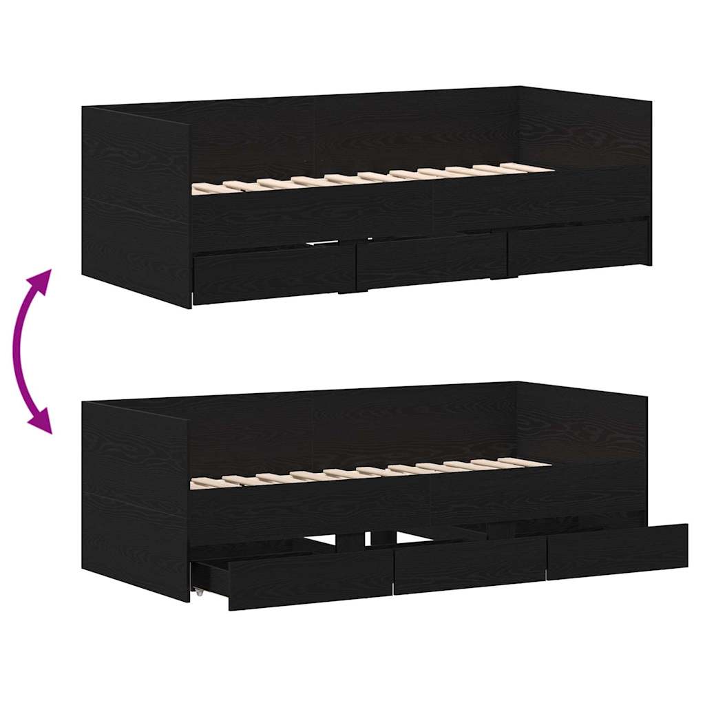 Tagesbett Schwarz Eichen-Optik 90 x 190 cm Holzwerkstoff
