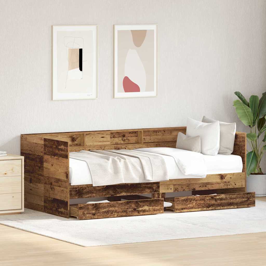 Tagesbett mit Schubladen Altholz 90 x 200 cm Holzwerkstoff