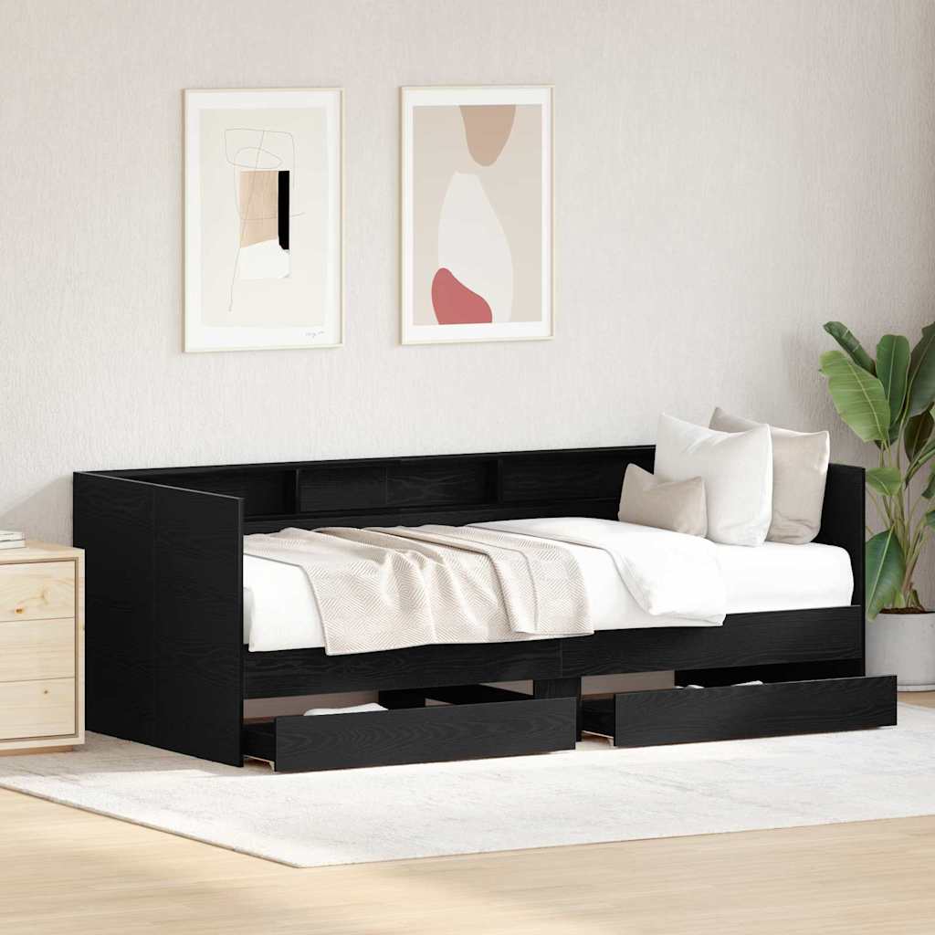Tagesbett Schwarz Eichen-Optik 75 x 190 cm Holzwerkstoff