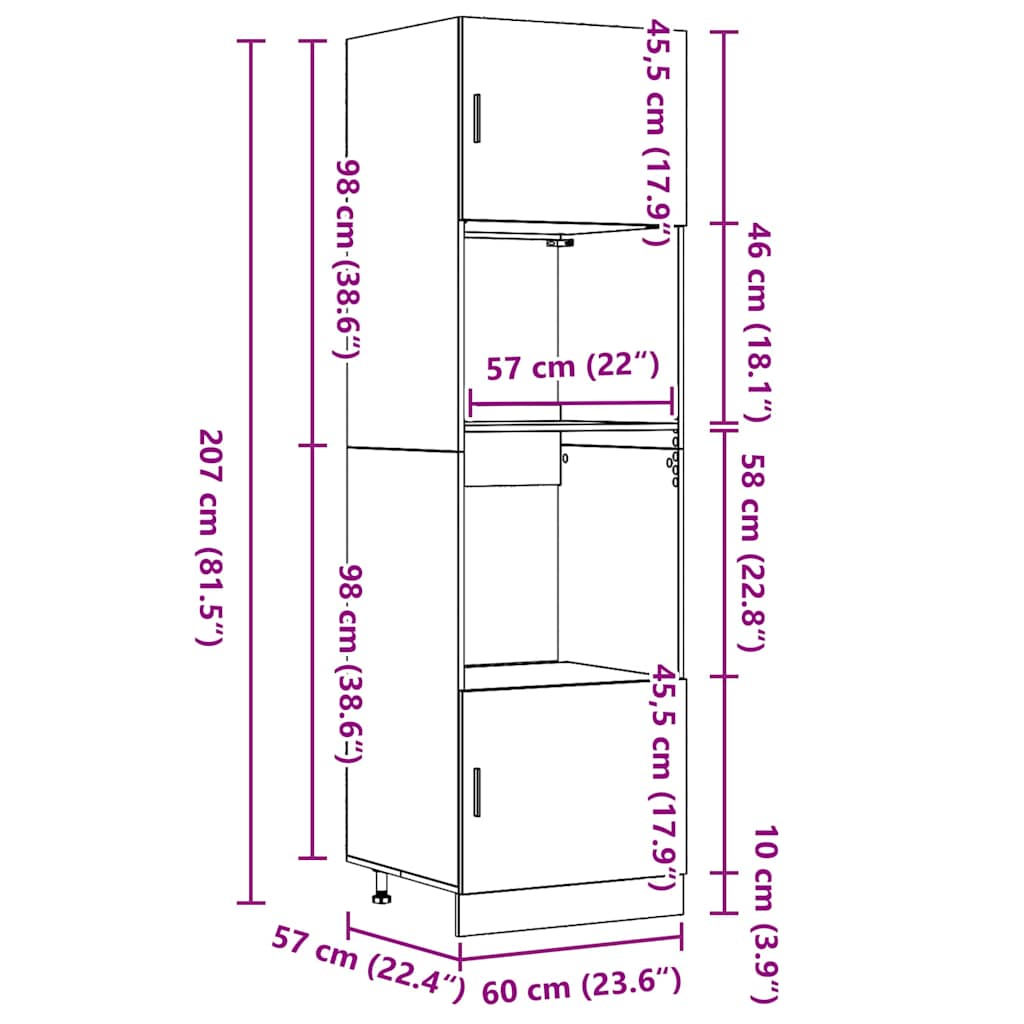 Hängeschrank Schwarz Eichen-Optik 60 x 57 x 207 cm