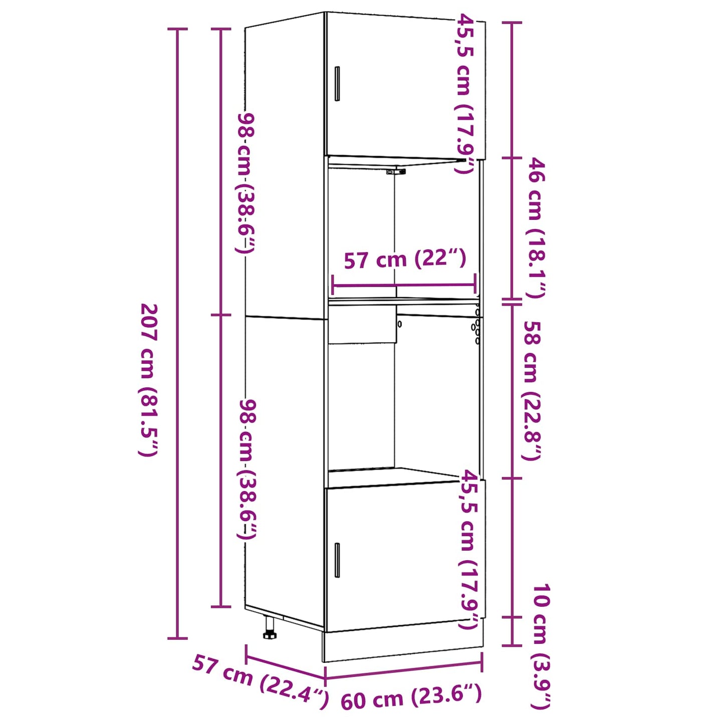 Hängeschrank Schwarz Eichen-Optik 60 x 57 x 207 cm