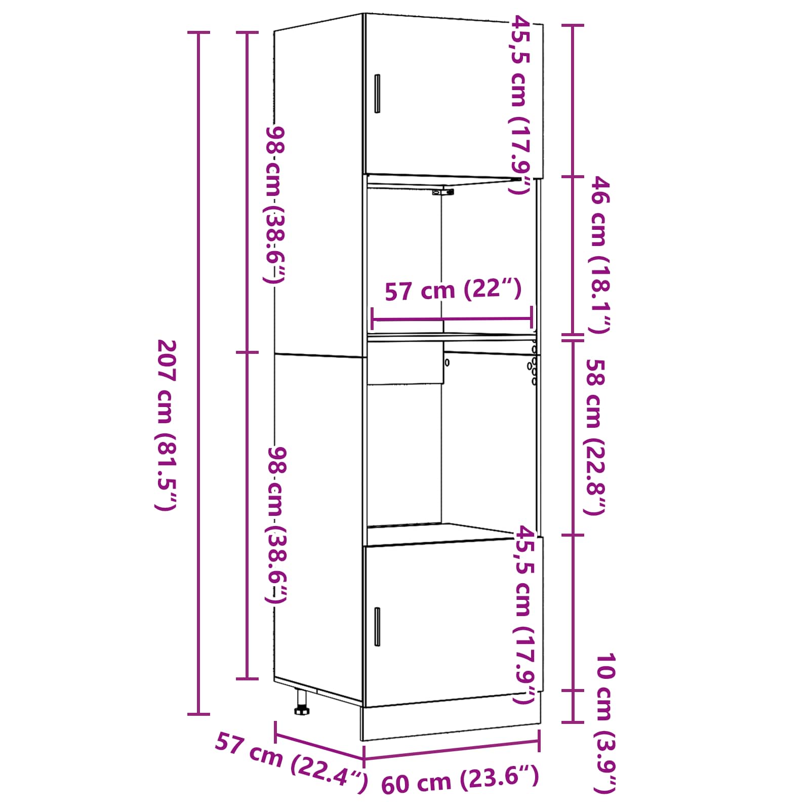 Hängeschrank Schwarz Eichen-Optik 60 x 57 x 207 cm