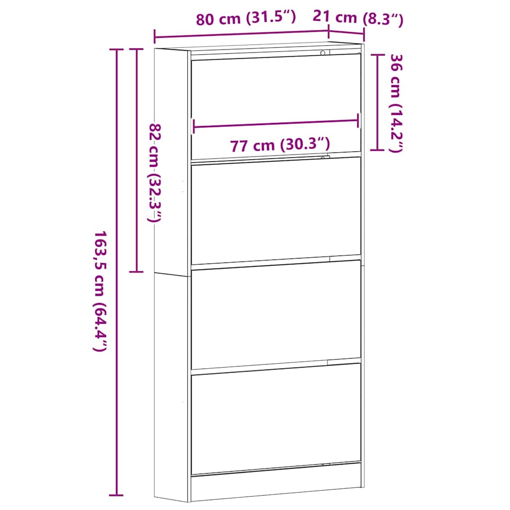 Schuhschrank Artisan-Eiche 80 x 21 x 163.5 cm Holzwerkstoff