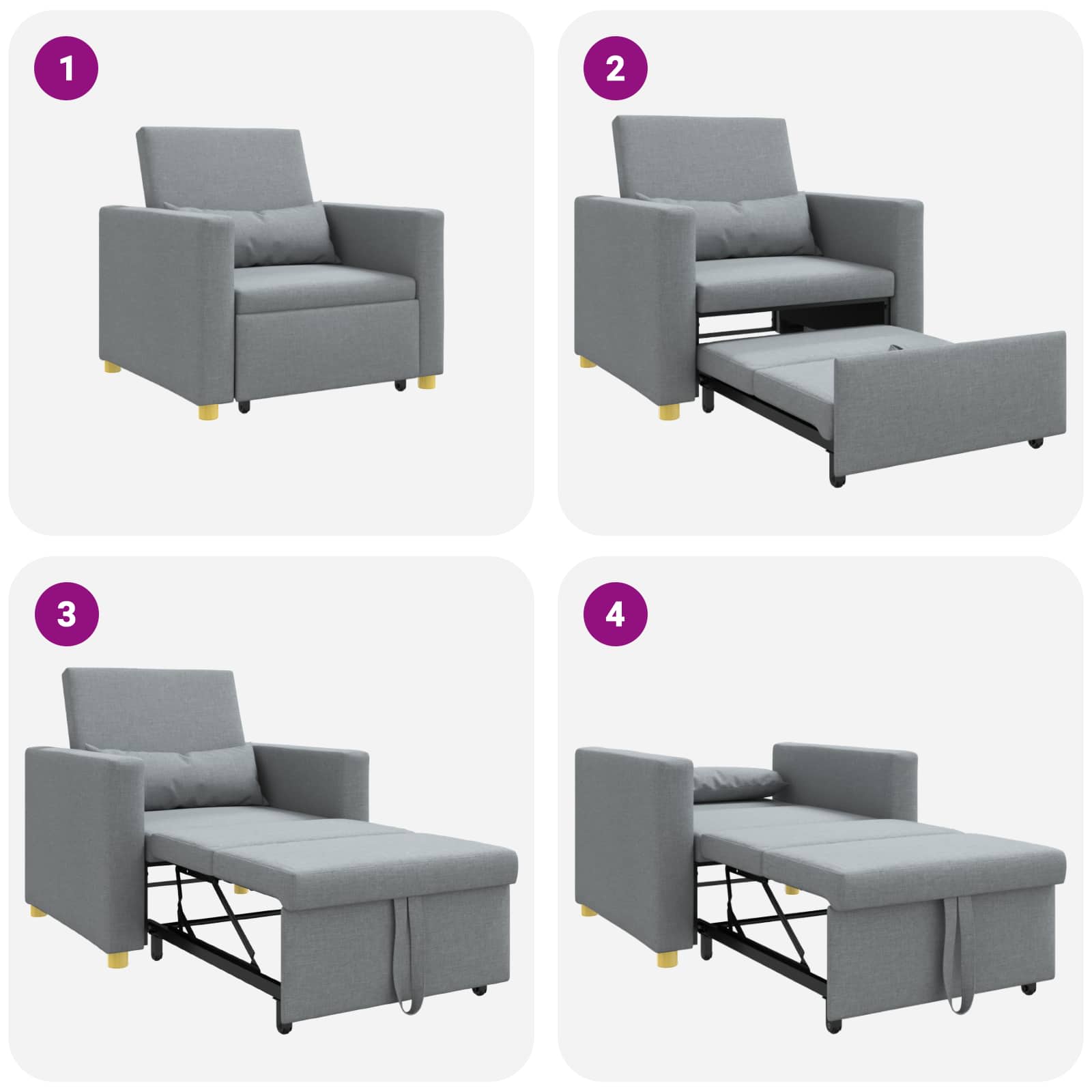Pull out Sofa Bed Single Hellgrau 90 x 165 x 87 cm Stoff