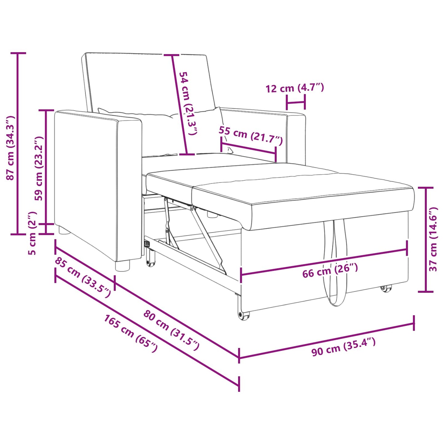 Pull out Sofa Bed Single Hellgrau 90 x 165 x 87 cm Stoff
