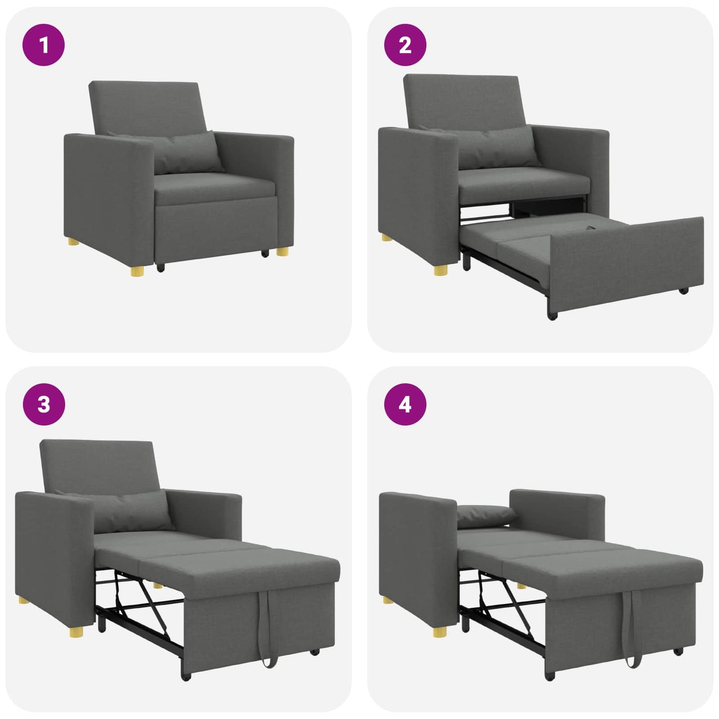 Pull out Sofa Bed Single Dunkelgrau 90 x 165 x 87 cm Stoff