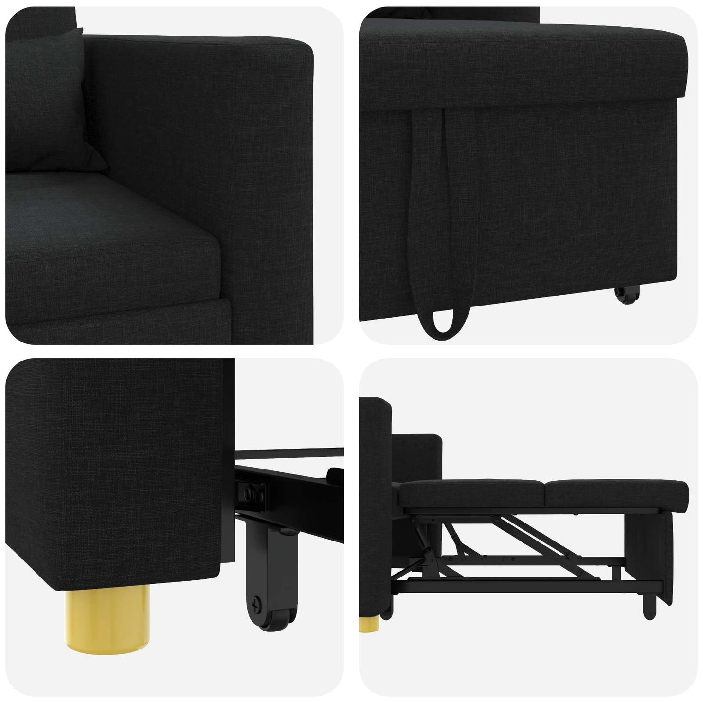 Pull out Sofa Bed Single Mit Rad Schwarz 90 x 165 x 87 cm Stoff
