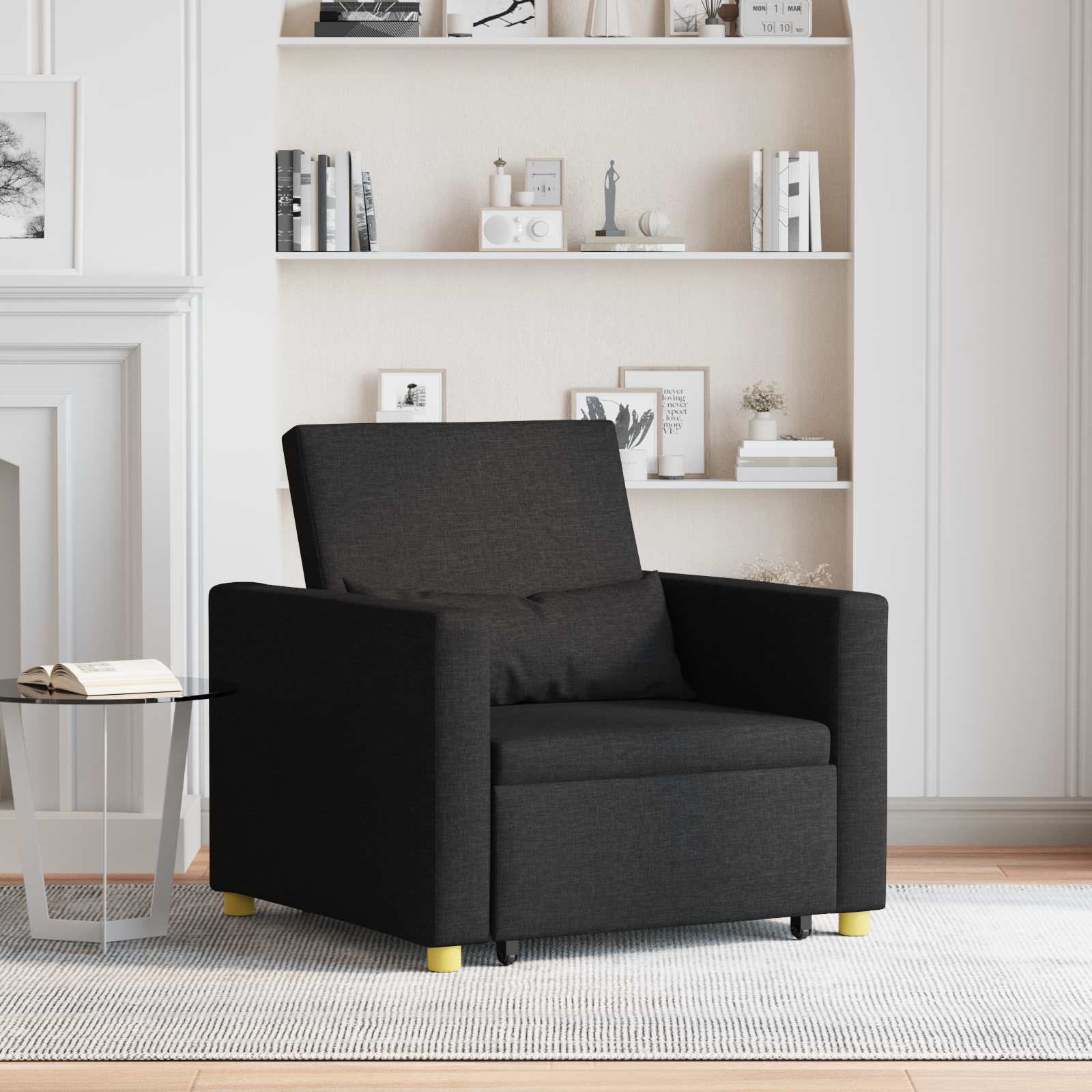 Pull out Sofa Bed Single Mit Rad Schwarz 90 x 165 x 87 cm Stoff