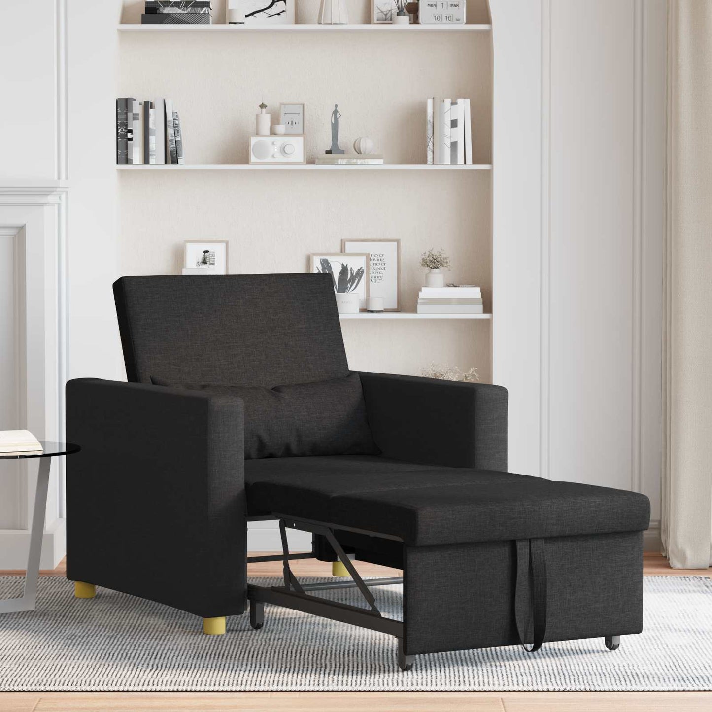 Pull out Sofa Bed Single Mit Rad Schwarz 90 x 165 x 87 cm Stoff