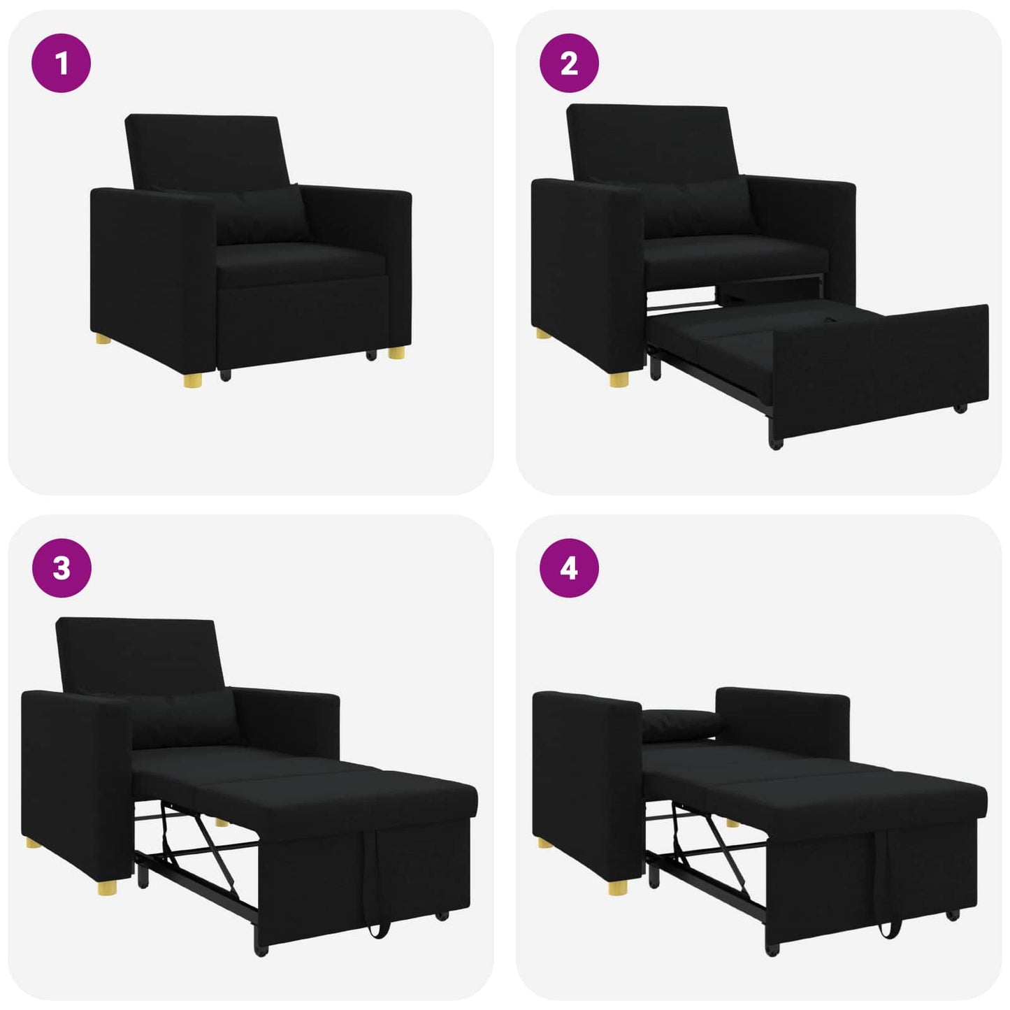 Pull out Sofa Bed Single Mit Rad Schwarz 90 x 165 x 87 cm Stoff