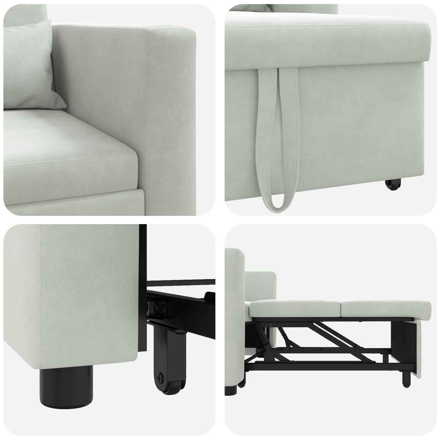 Pull out Sofa Bed Single mit Rädern Hellgrau Samt