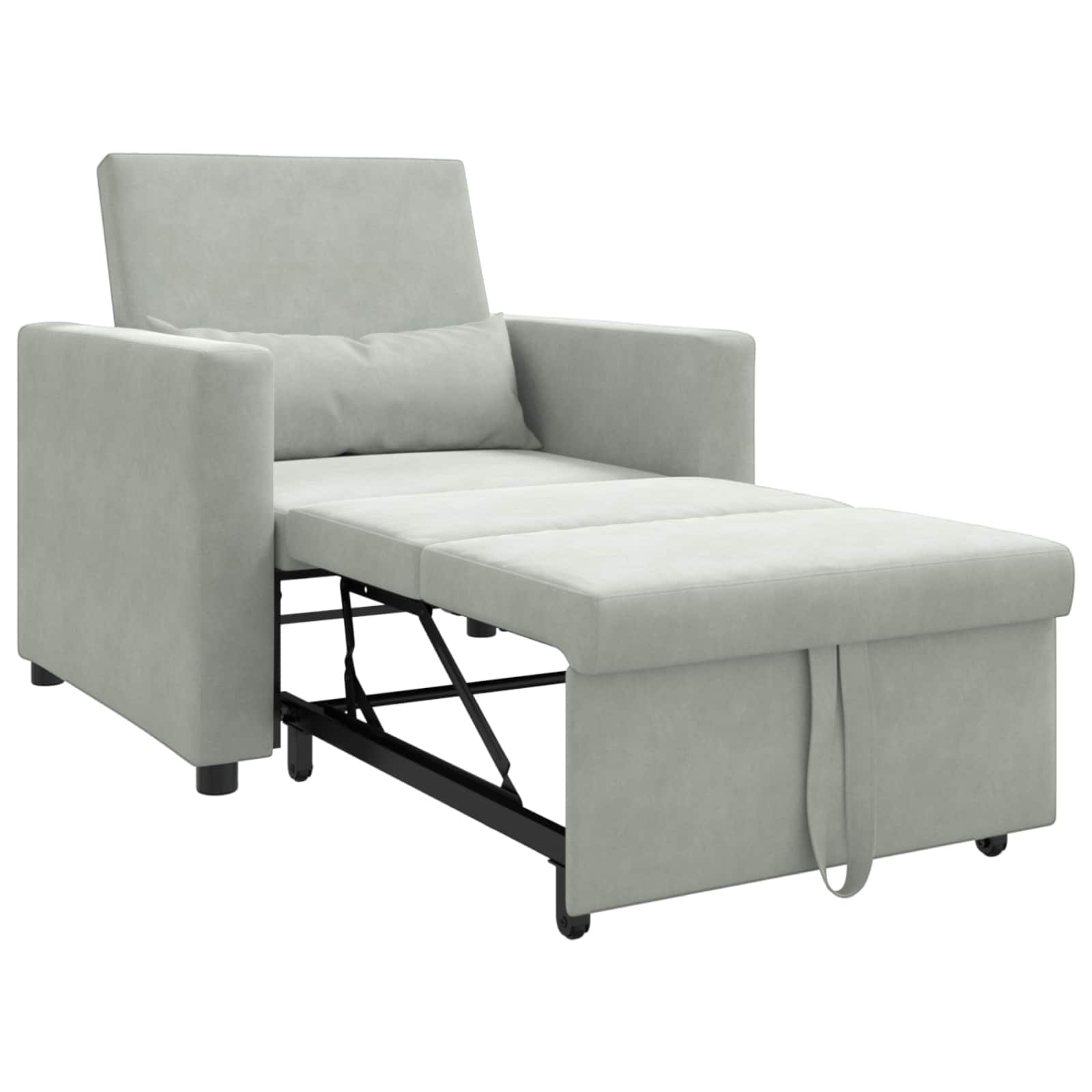 Pull out Sofa Bed Single mit Rädern Hellgrau Samt