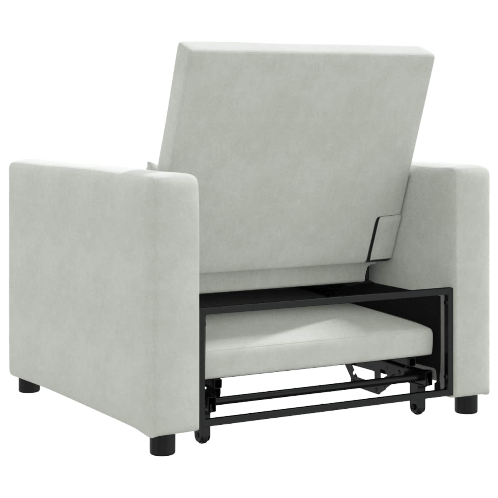 Pull out Sofa Bed Single mit Rädern Hellgrau Samt