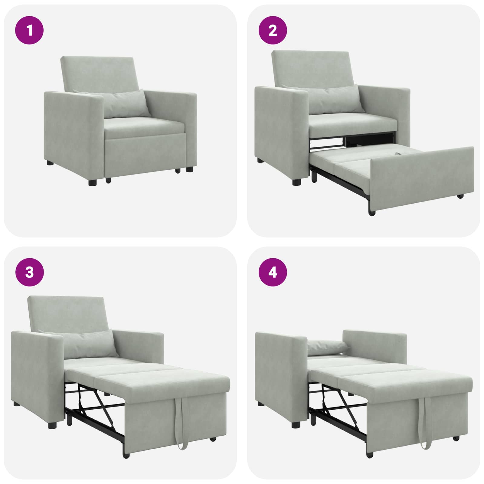 Pull out Sofa Bed Single mit Rädern Hellgrau Samt