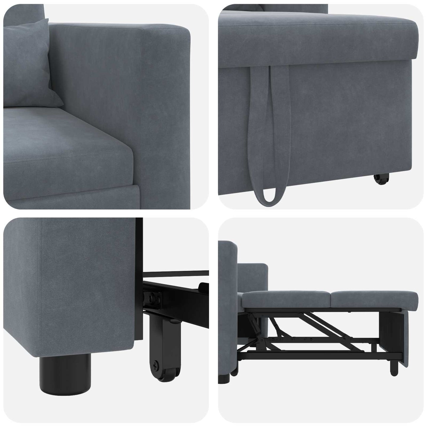 Pull out Sofa Bed Single mit Rädern Dunkelgrau Samt
