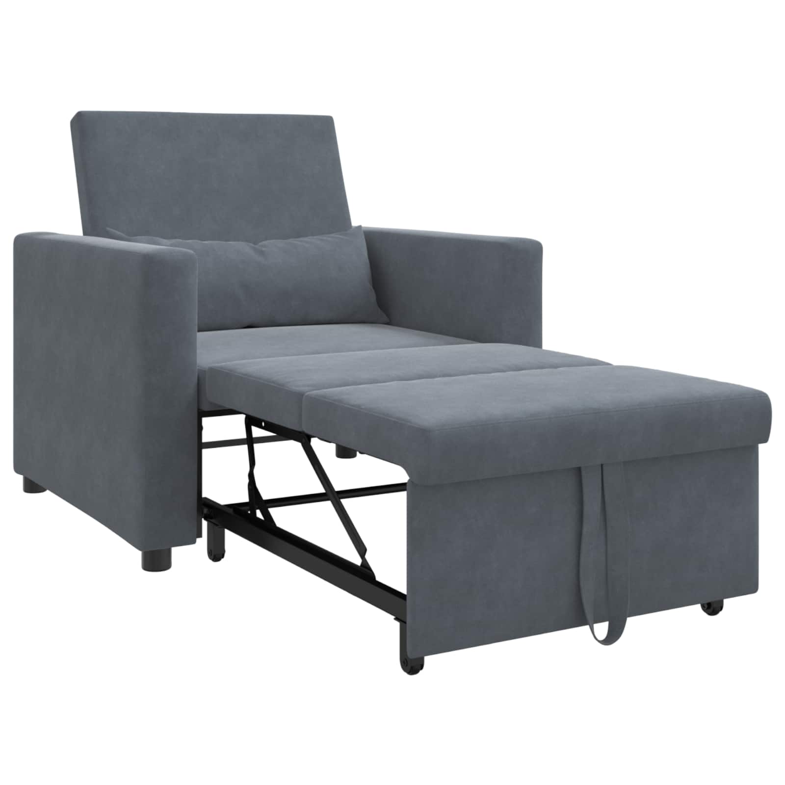 Pull out Sofa Bed Single mit Rädern Dunkelgrau Samt
