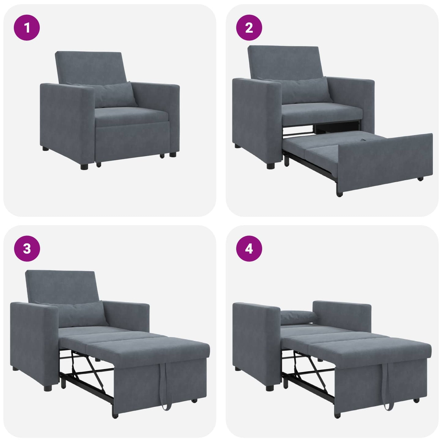 Pull out Sofa Bed Single mit Rädern Dunkelgrau Samt
