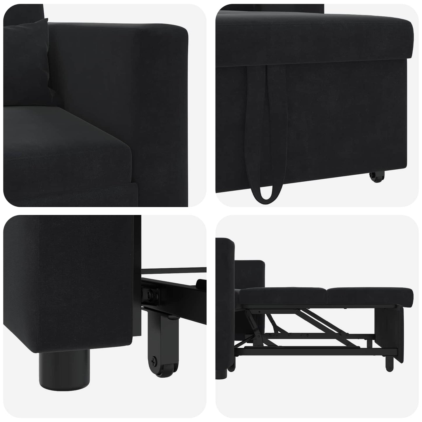 Pull out Sofa Bed Single mit Rädern Schwarz Samt