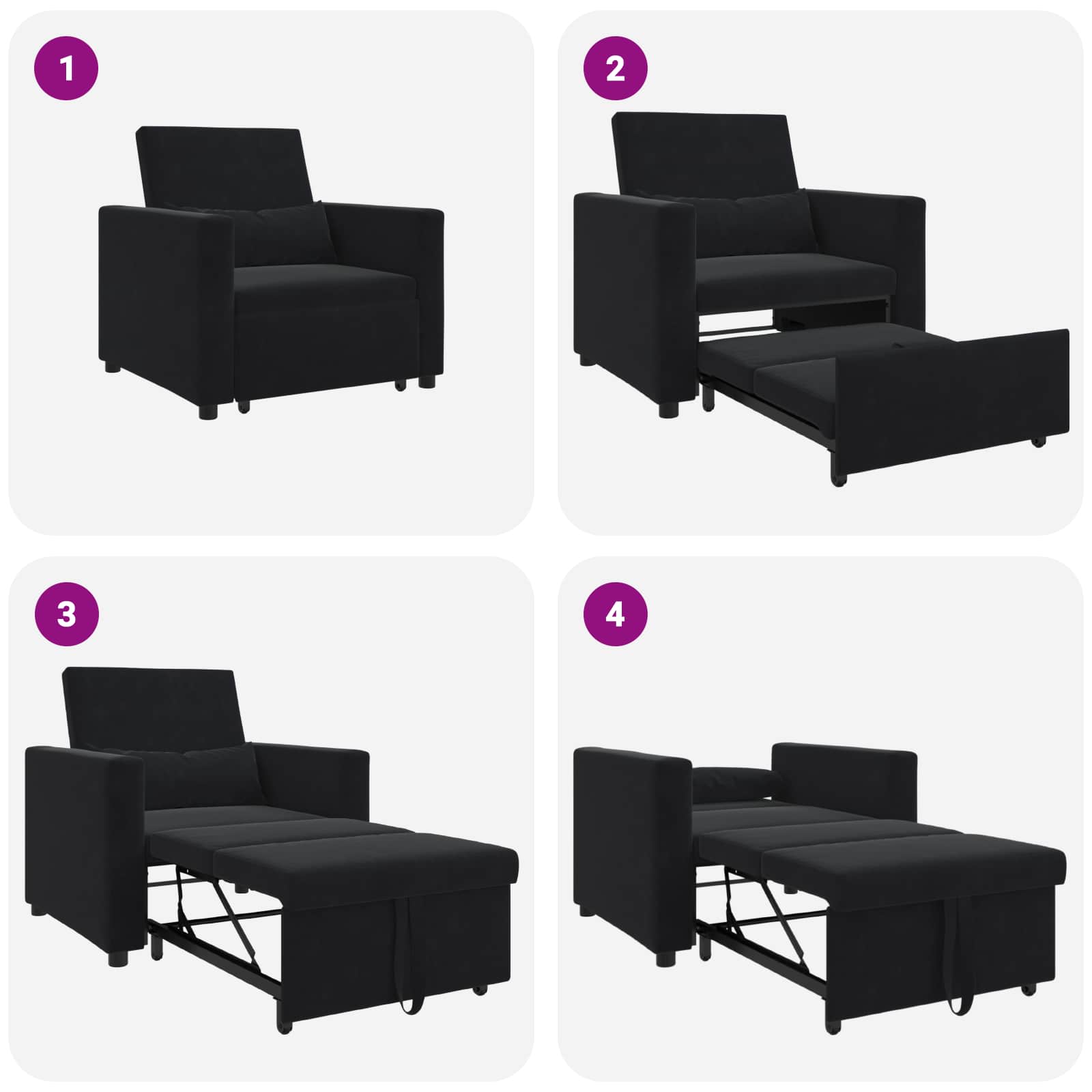 Pull out Sofa Bed Single mit Rädern Schwarz Samt