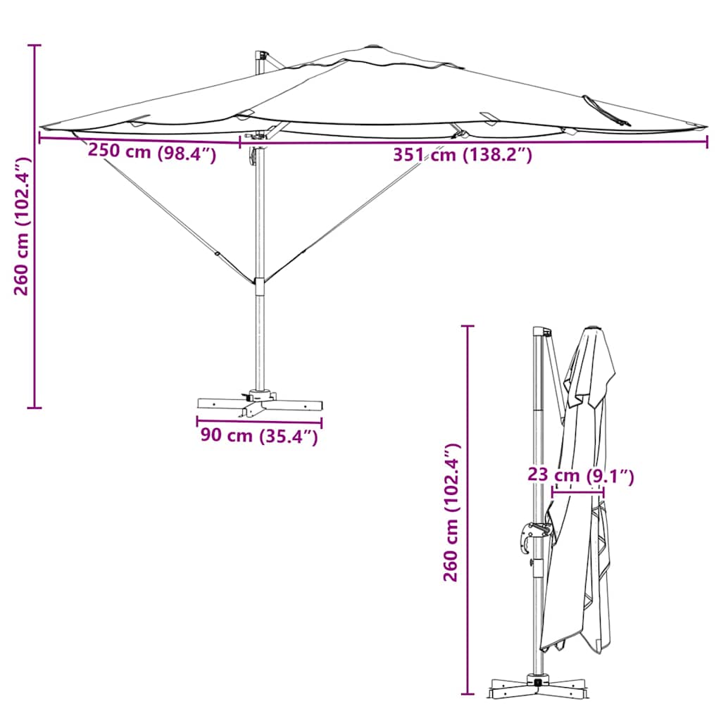 Sonnenschirm Sand 351 x 250 x 260 cm Polyester und Aluminium