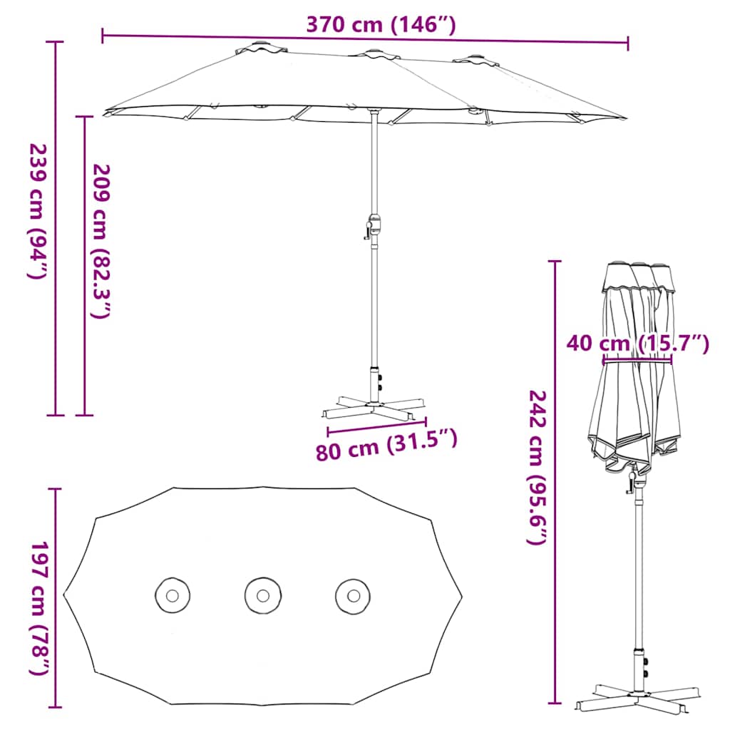 Garten-Sonnenschirm 370 x 197 x 239 cm Polyester und Aluminium
