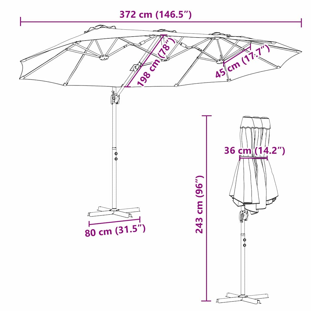 Sonnenschirm 372 x 198 x 243 cm Polyester und Aluminium