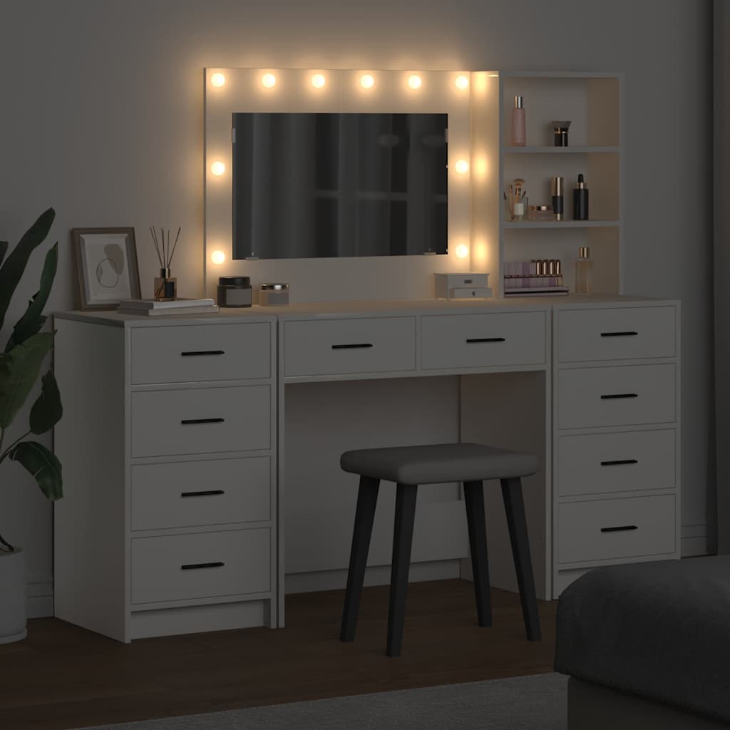 Schminktisch mit Spiegelbeleuchtung 3 pcs Weiß Holzwerkstoff