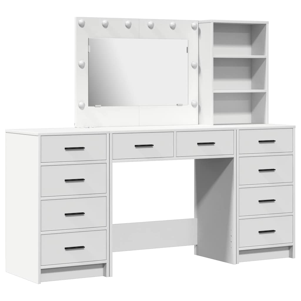 Schminktisch mit Spiegelbeleuchtung 3 pcs Weiß Holzwerkstoff
