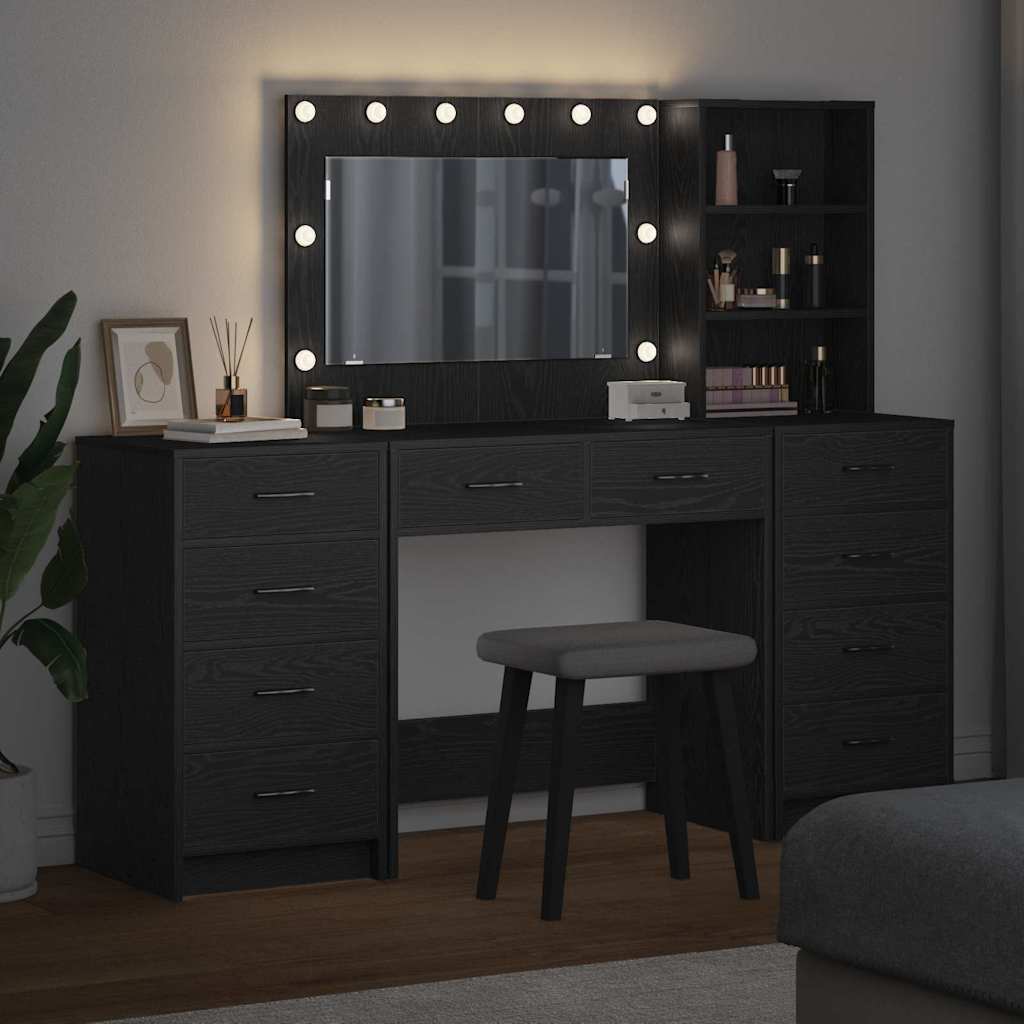 Schminktisch 3 stk. Schwarz Eichen-Optik 78,5 x 41 x 135 cm