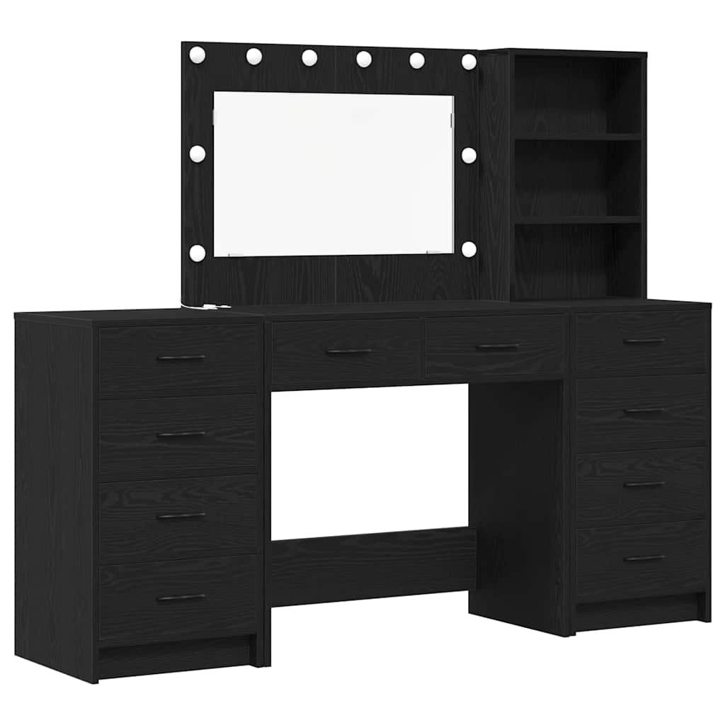 Schminktisch 3 pcs Schwarz Eichen-Optik 78,5 x 41 x 135 cm