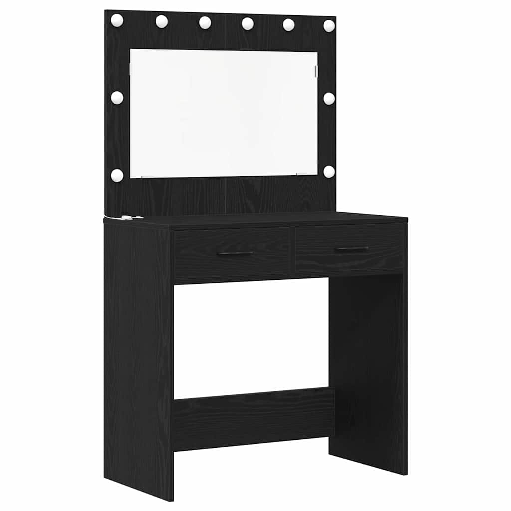 Schminktisch 3 pcs Schwarz Eichen-Optik 78,5 x 41 x 135 cm