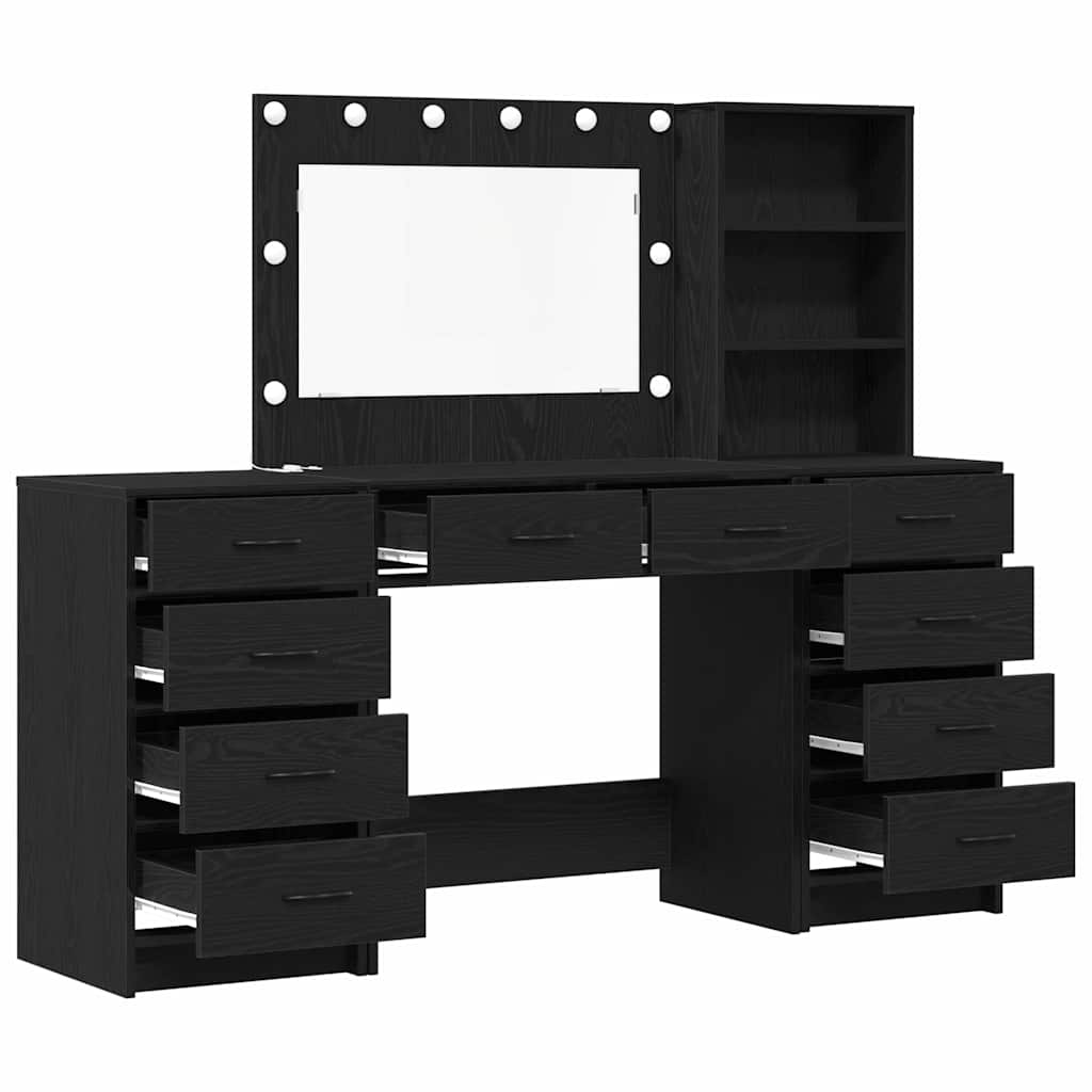 Schminktisch 3 pcs Schwarz Eichen-Optik 78,5 x 41 x 135 cm
