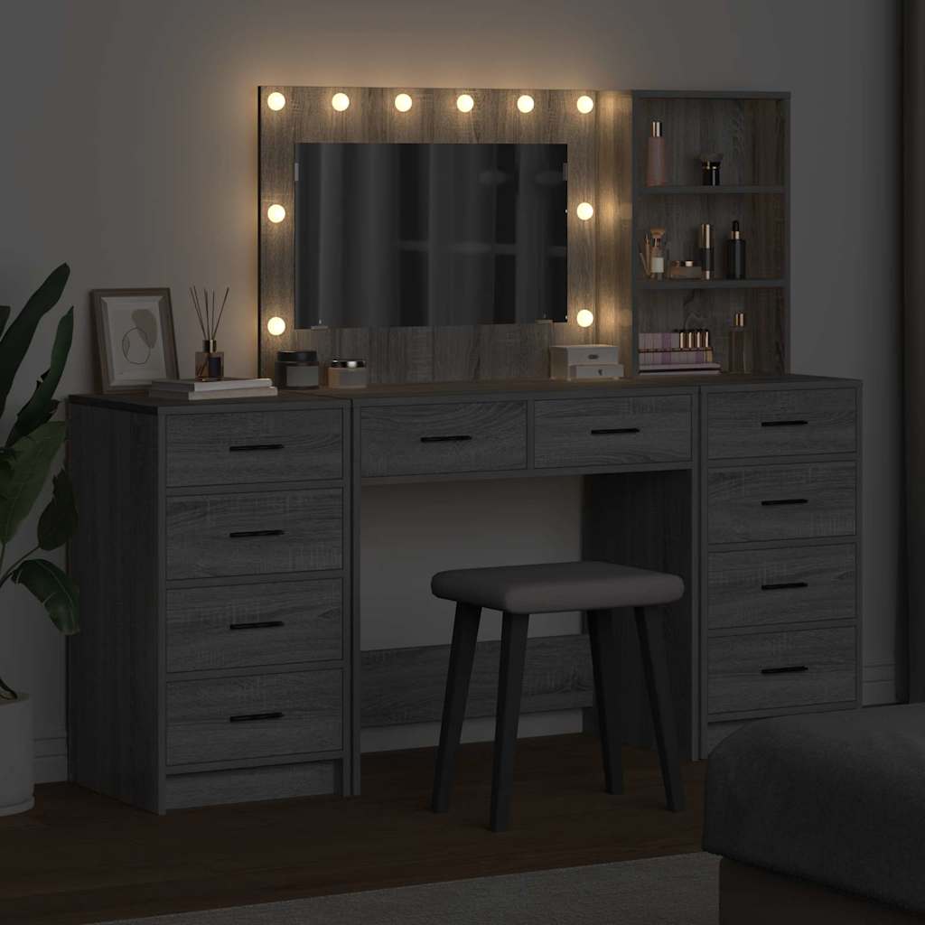 Schminktisch mit Schubladen 3 pcs Graues Sonoma Holzwerkstoff