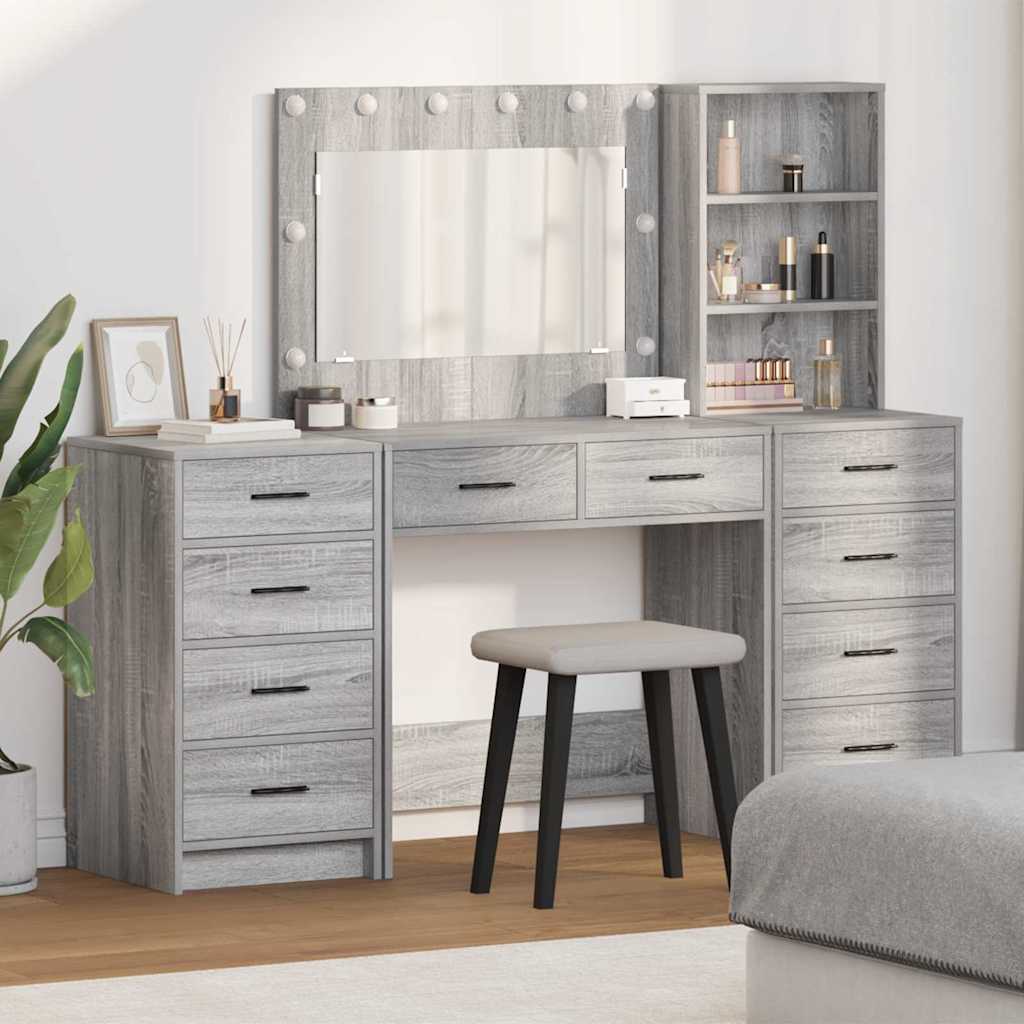 Schminktisch mit Schubladen 3 pcs Graues Sonoma Holzwerkstoff