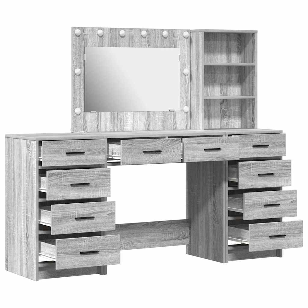 Schminktisch mit Schubladen 3 pcs Graues Sonoma Holzwerkstoff