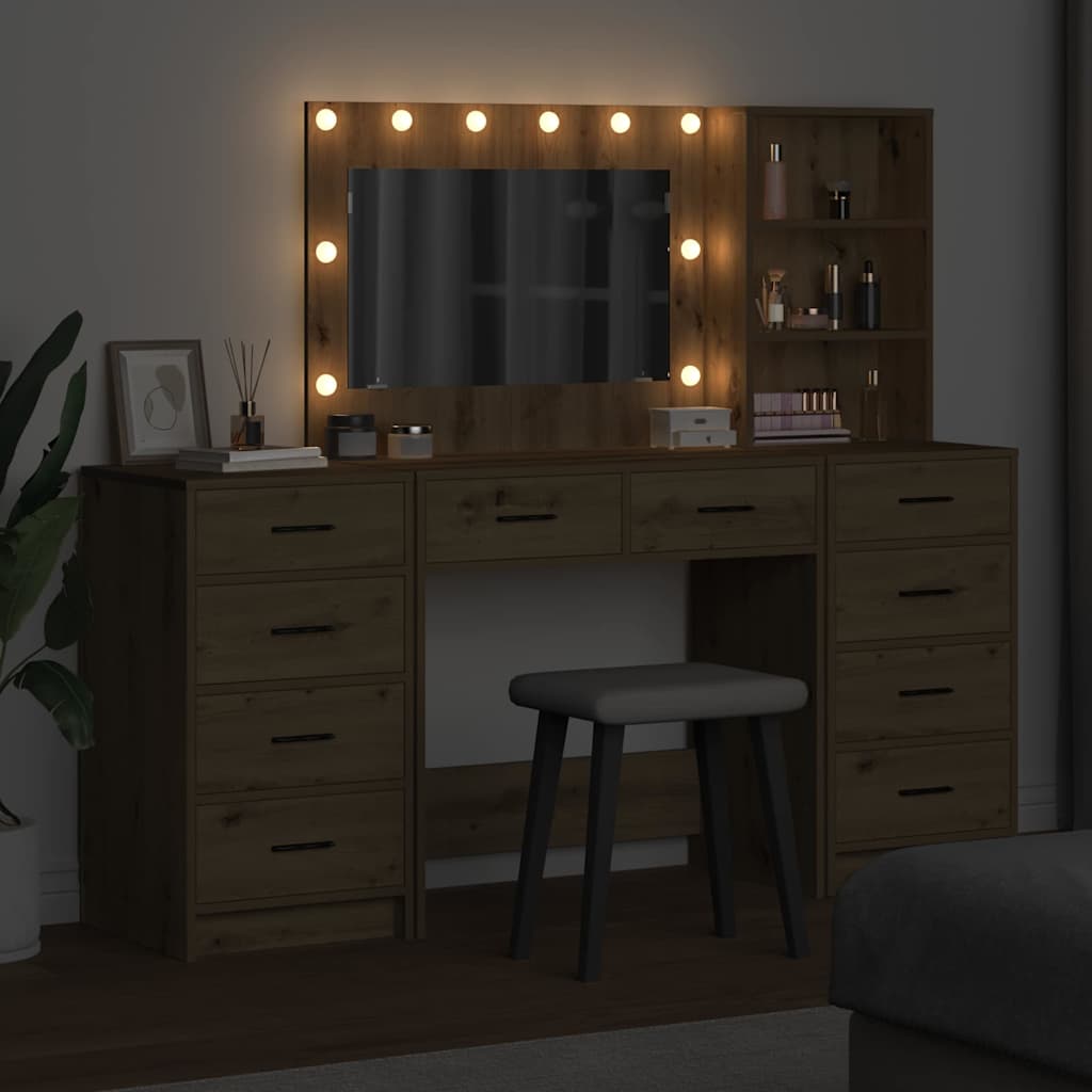 Schminktisch mit Schubladen 3 pcs Artisan-Eiche Holzwerkstoff