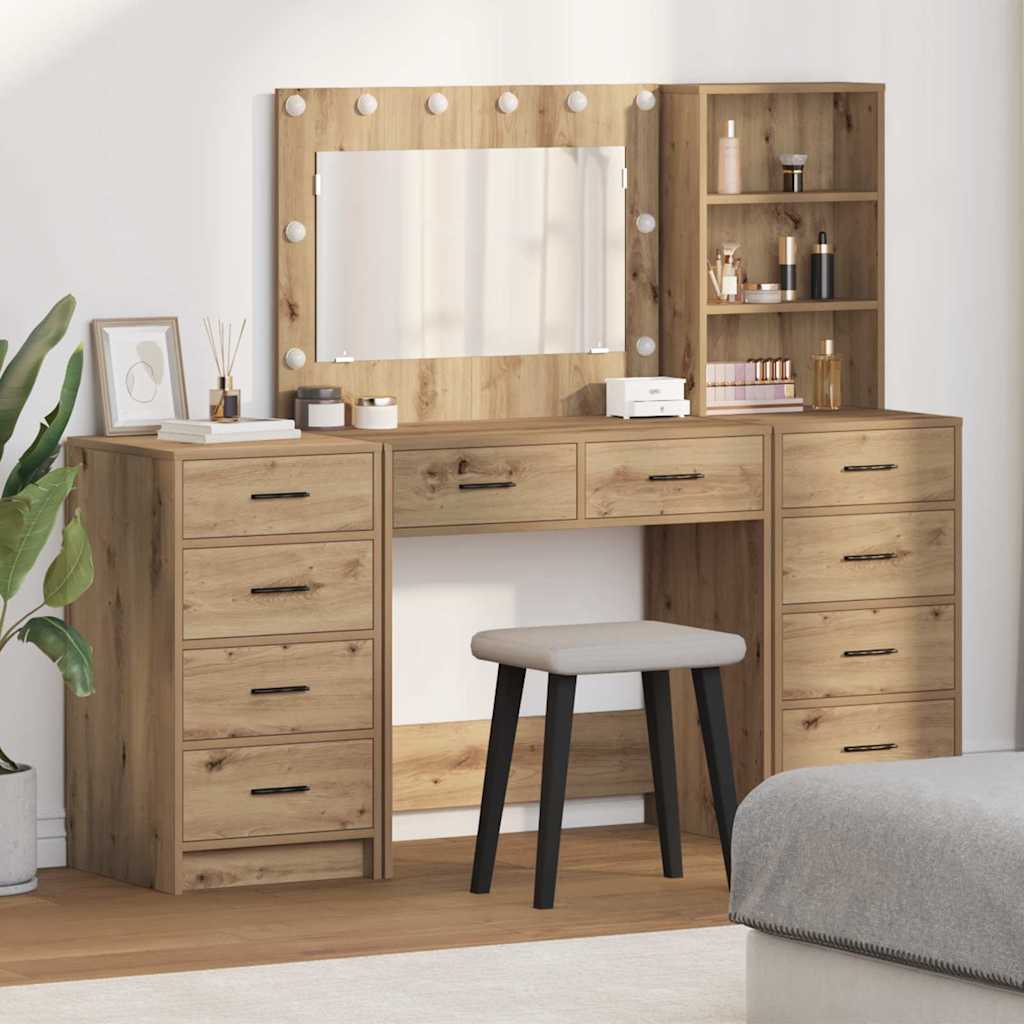 Schminktisch mit Schubladen 3 pcs Artisan-Eiche Holzwerkstoff