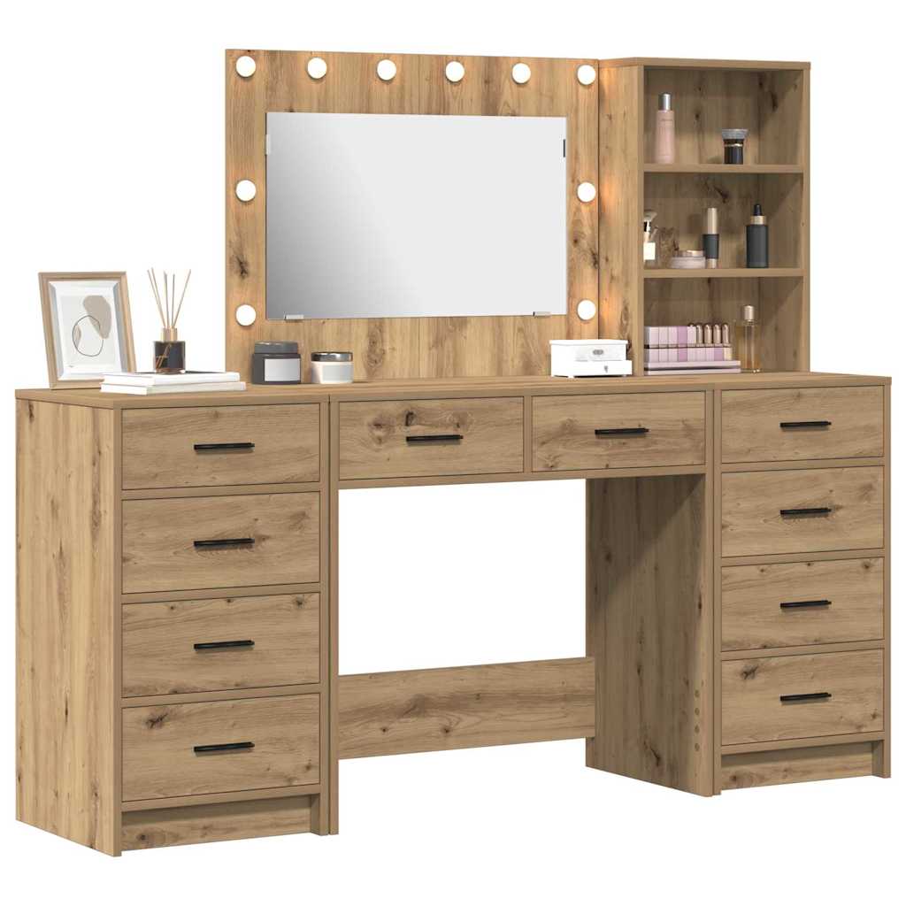Schminktisch mit Schubladen 3 pcs Artisan-Eiche Holzwerkstoff