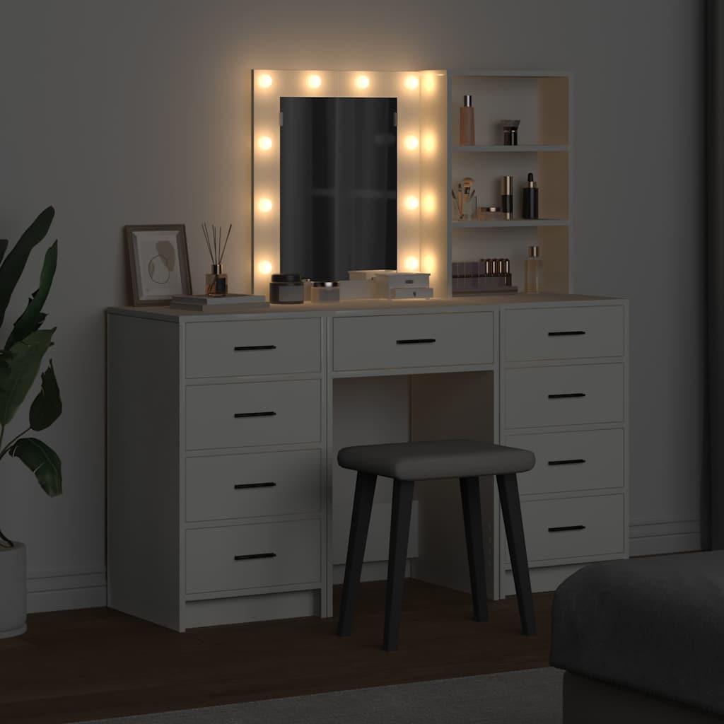 Schminktisch mit Spiegelbeleuchtung 3 pcs Weiß Holzwerkstoff