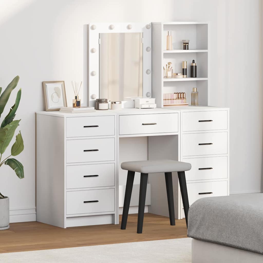 Schminktisch mit Spiegelbeleuchtung 3 pcs Weiß Holzwerkstoff