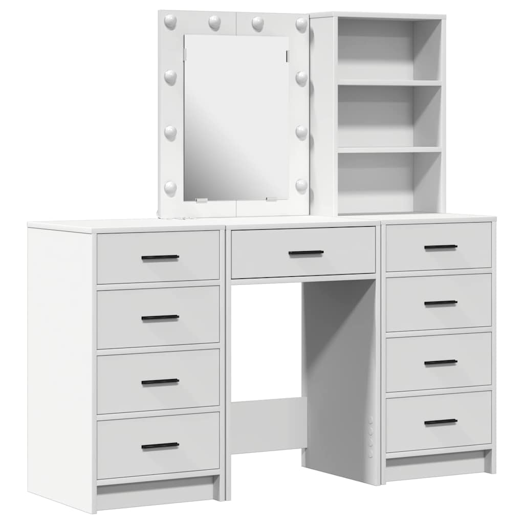Schminktisch mit Spiegelbeleuchtung 3 pcs Weiß Holzwerkstoff