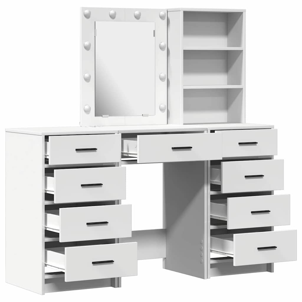 Schminktisch mit Spiegelbeleuchtung 3 pcs Weiß Holzwerkstoff