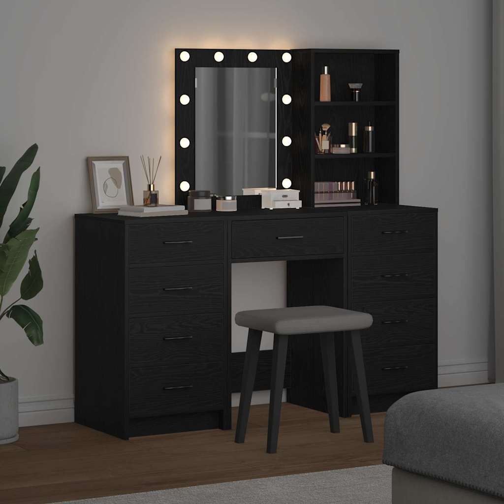 Schminktisch 3 stk. Schwarz Eichen-Optik 40 x 41 x 135 cm