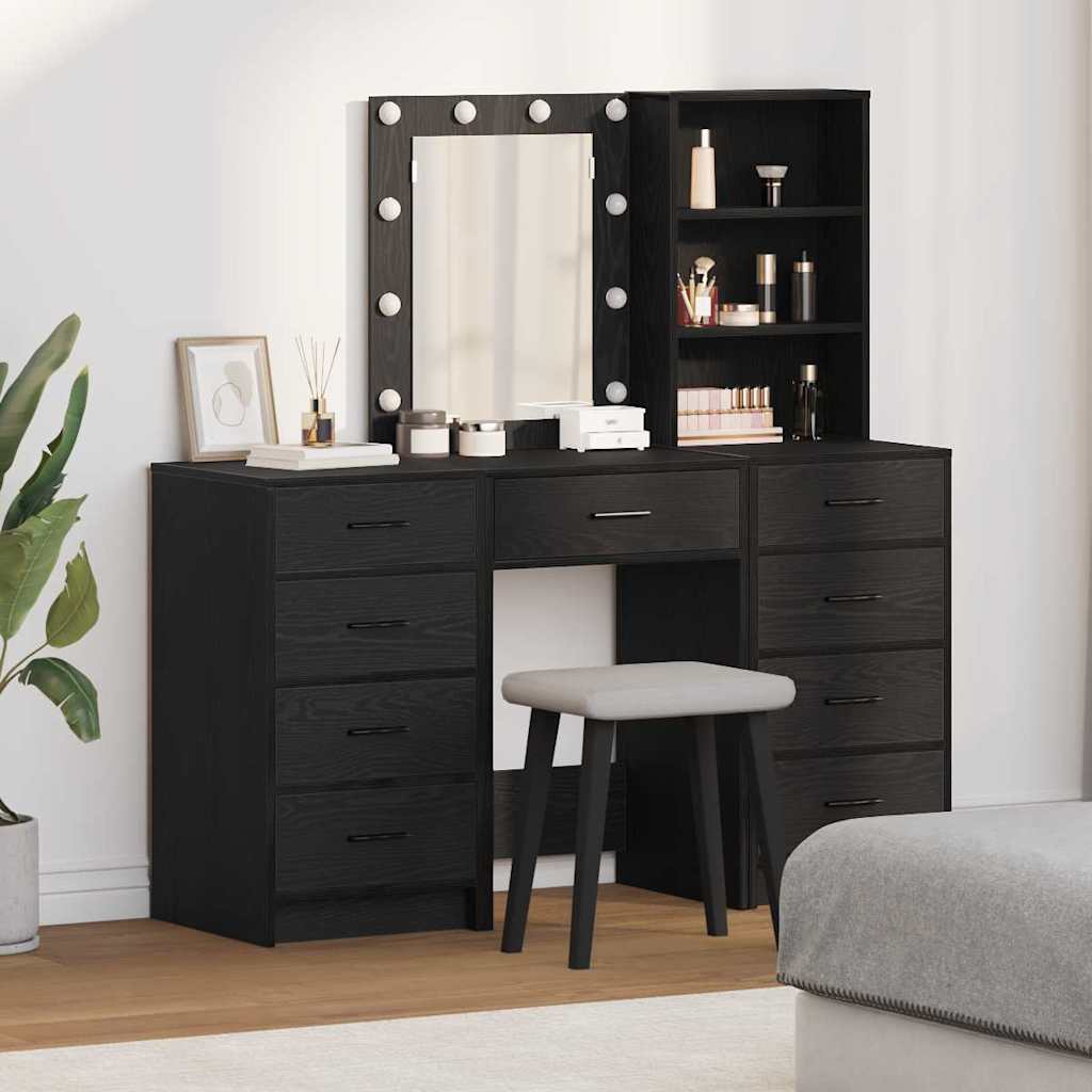 Schminktisch 3 stk. Schwarz Eichen-Optik 40 x 41 x 135 cm