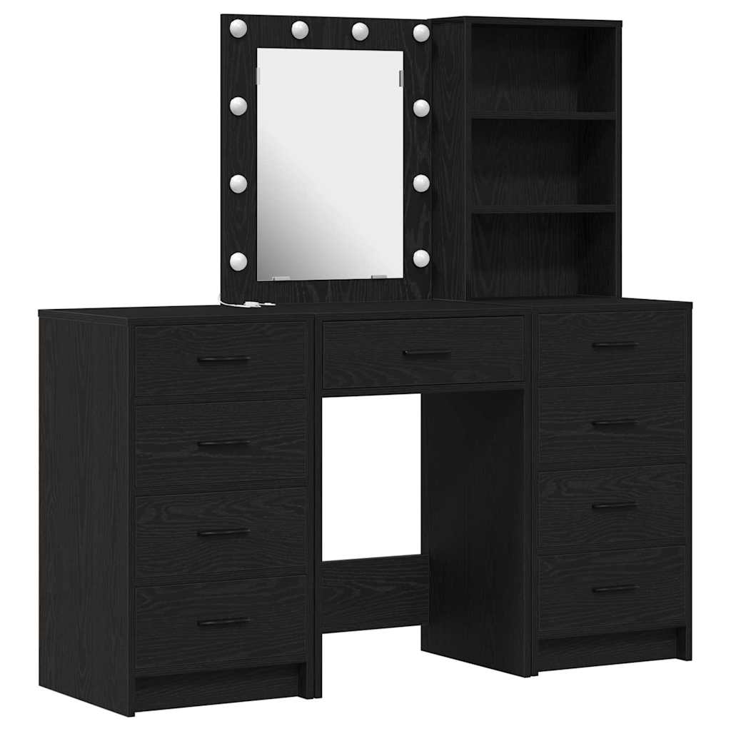 Schminktisch 3 stk. Schwarz Eichen-Optik 40 x 41 x 135 cm